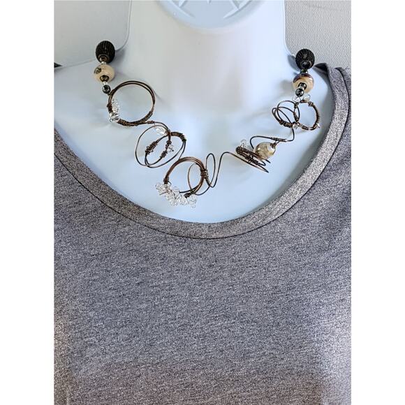 Artisan Handcrafted Necklace Texas Western Rugged Barb-Wire & Swarovski Crystal - Picture 8 of 9